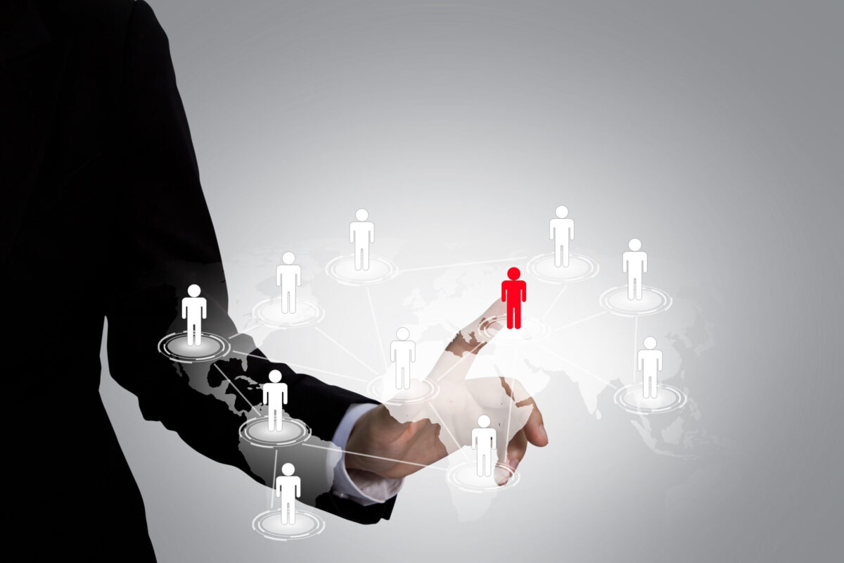 Social Network concept : hand point to social network and world